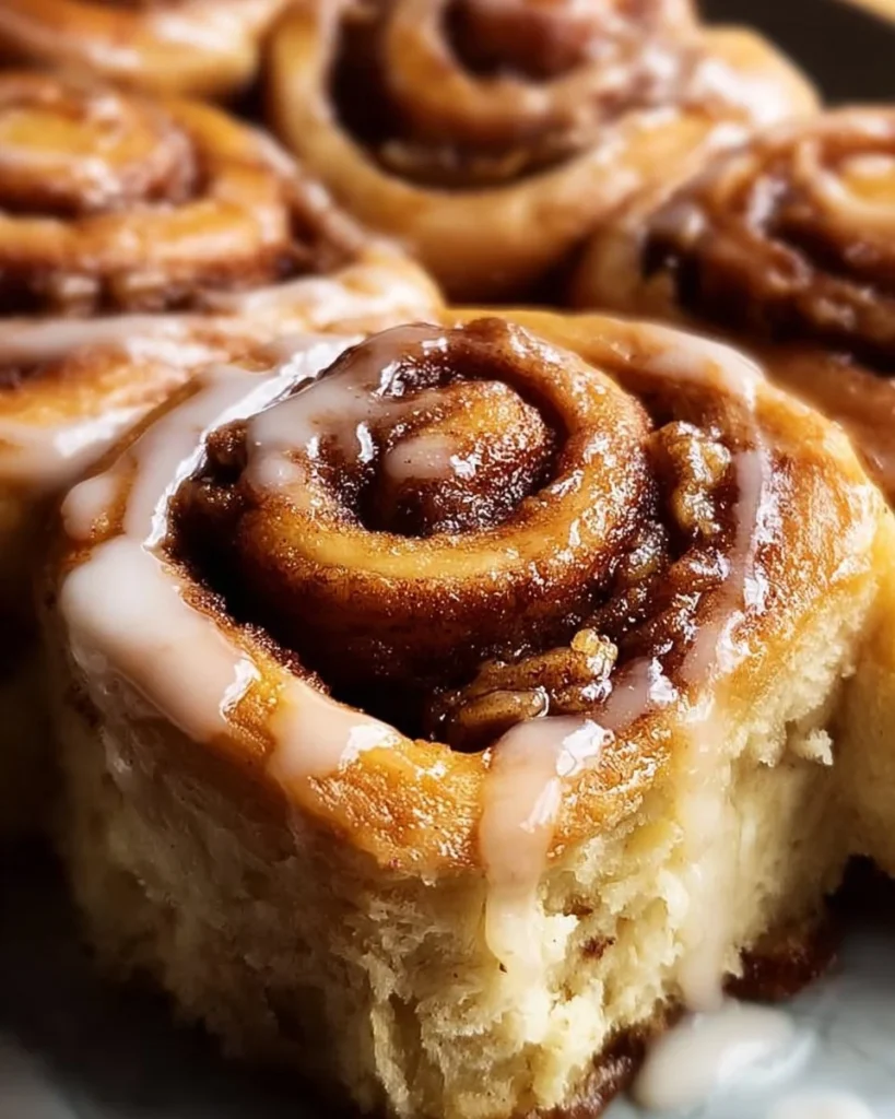 Delicious banana bread cinnamon rolls topped with creamy frosting