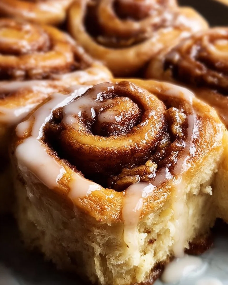 Delicious banana bread cinnamon rolls topped with creamy frosting