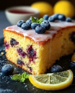 Blueberry Lemonade Buttermilk Cake with fresh blueberries and lemon slices