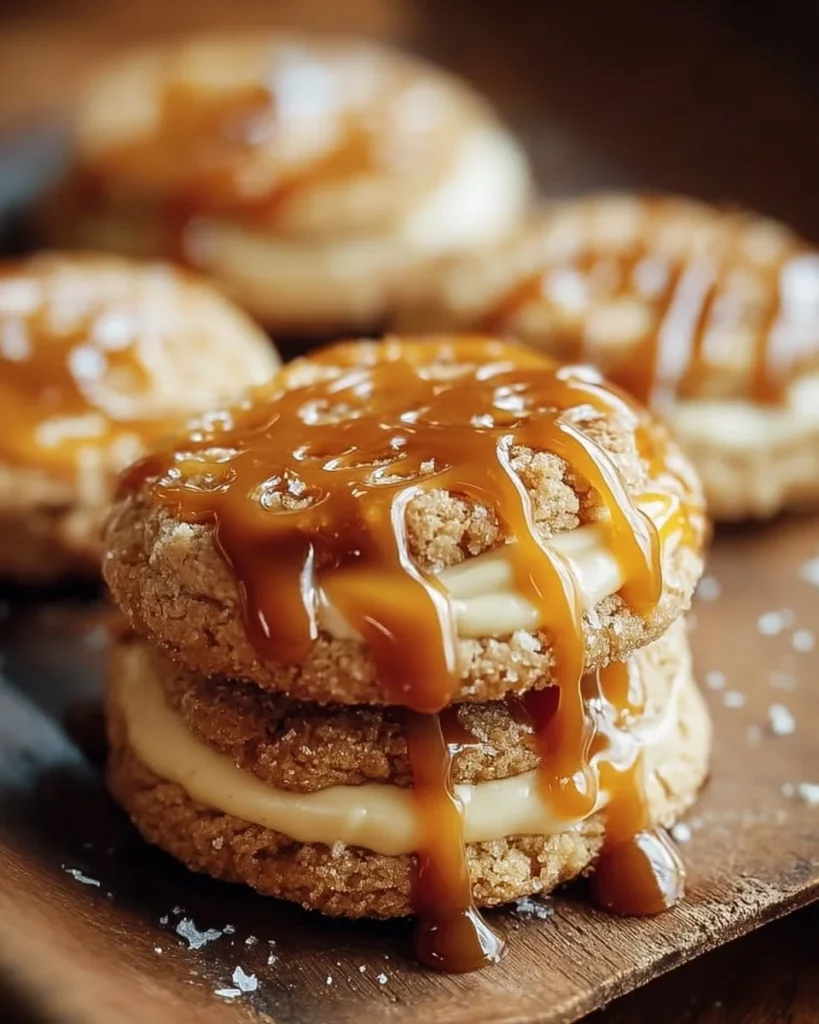 Delicious caramel cheesecake cookies topped with caramel drizzle