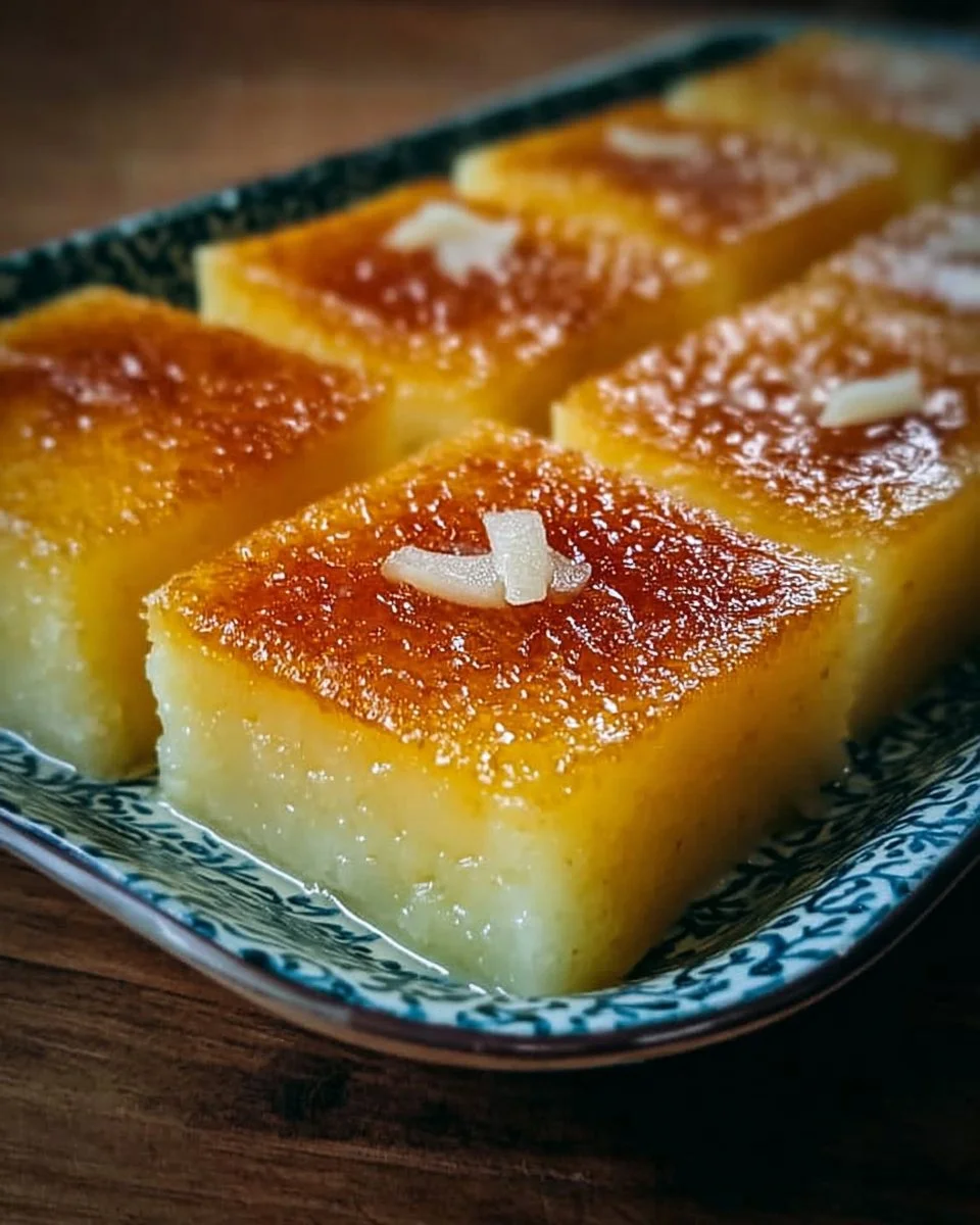 Sliced cassava cake with macapuno served on a plate