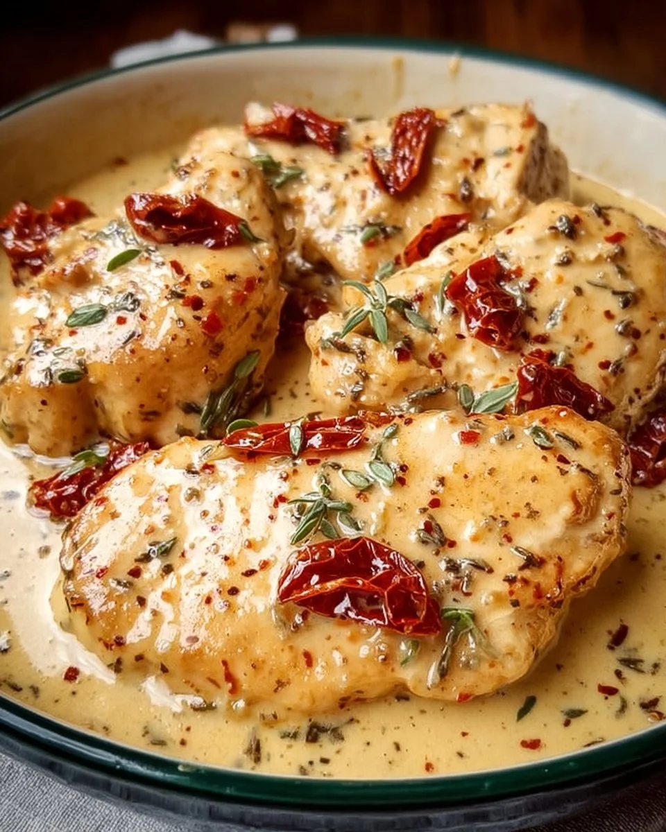 Creamy Chicken Parmesan with Sundried Tomato Sauce served on a plate