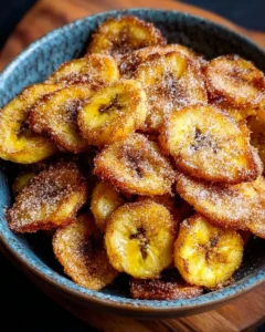 Crispy cinnamon-sugar air fryer banana chips ready to eat