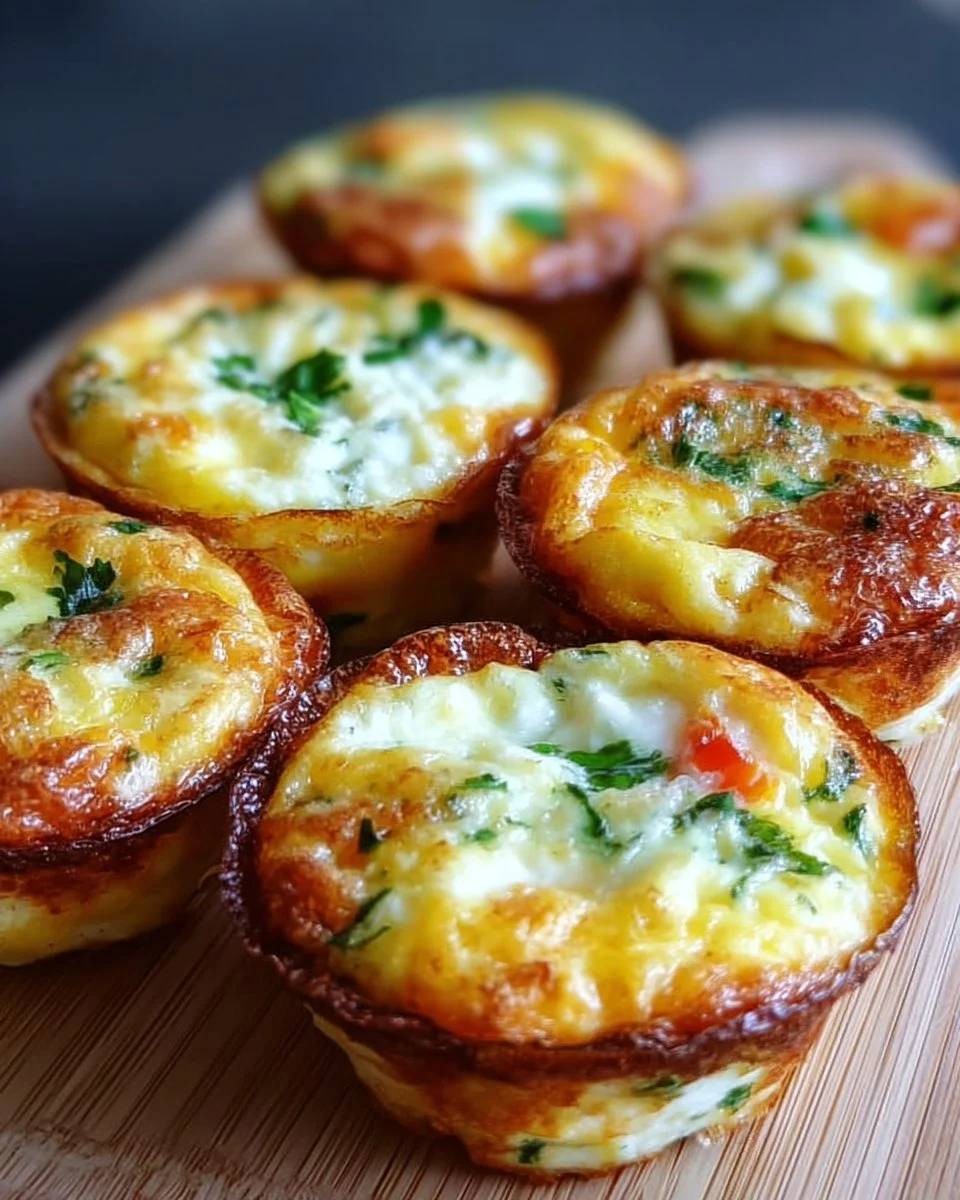 Healthy cottage cheese egg bites on a plate with fresh herbs.
