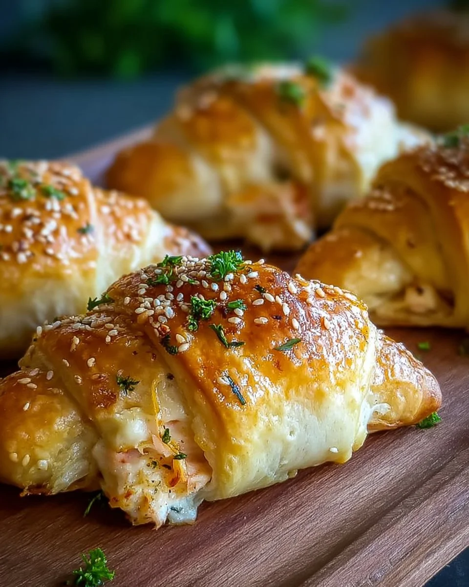 Crescent rolls filled with creamy crab and cheese, served as appetizers.