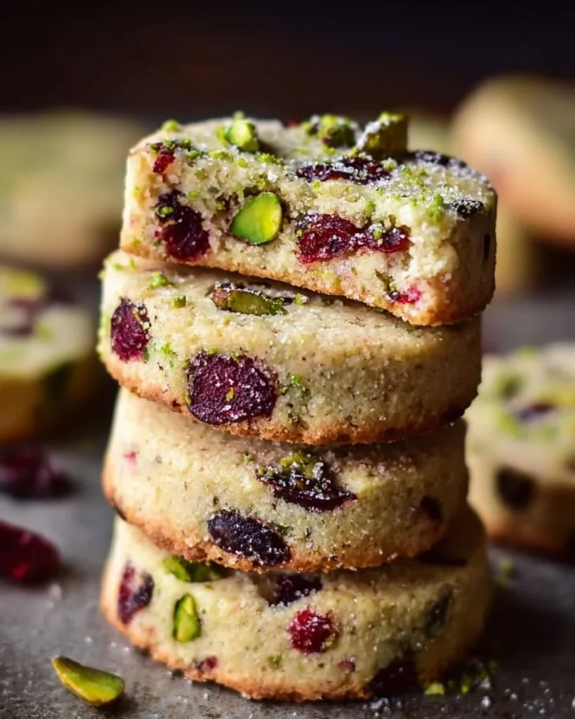 Delicious cranberry pistachio shortbread cookies on a plate