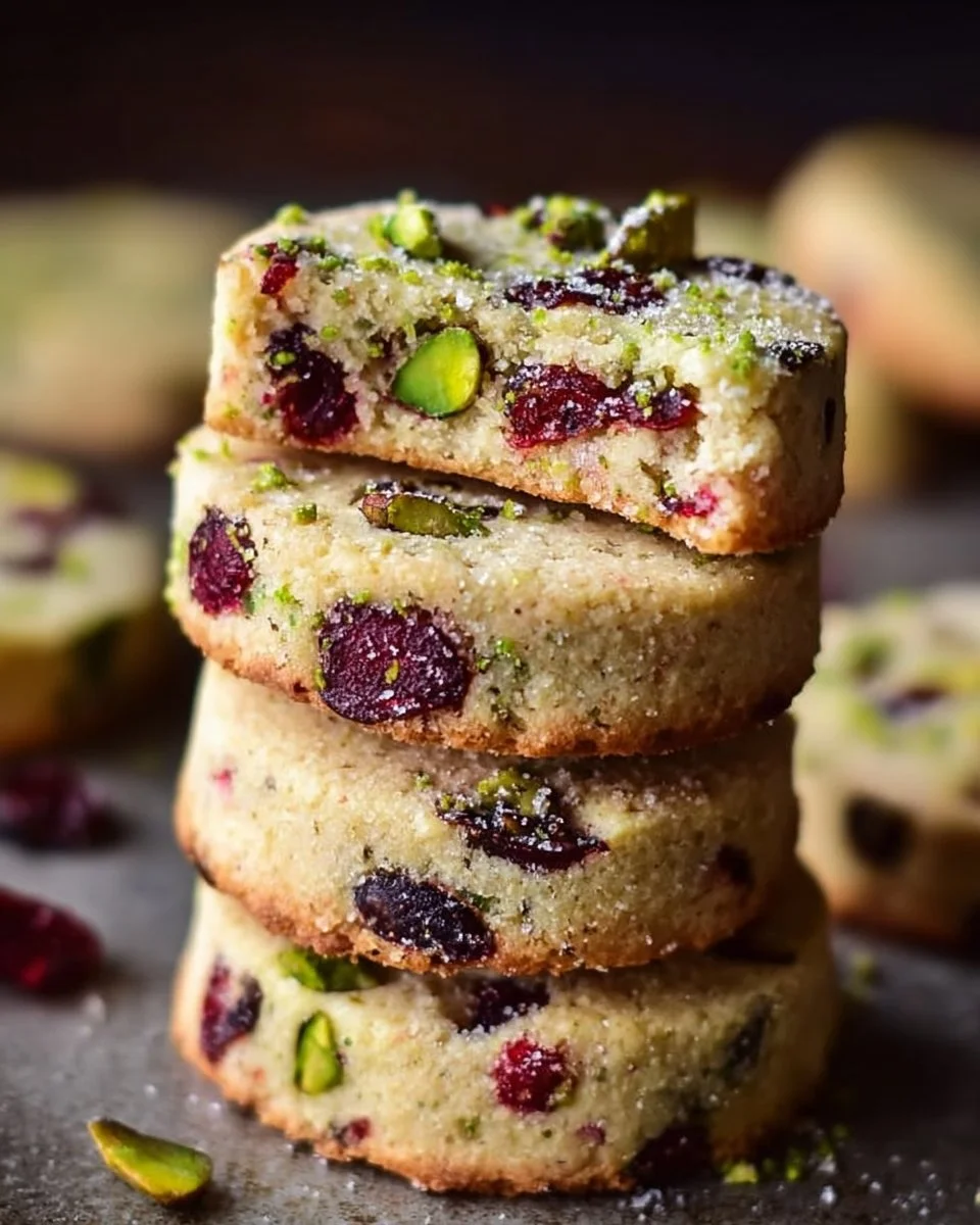 Delicious cranberry pistachio shortbread cookies on a plate