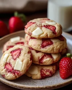 Delicious cream cheese strawberry cookies on a plate, perfect for dessert.
