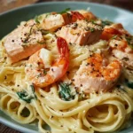Creamy Garlic Seafood Pasta with Salmon and Shrimp 2 Creamy Garlic Seafood Pasta with Salmon and Shrimp