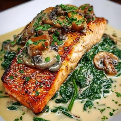 Garlic Butter Salmon with Spinach and Mushrooms 2 Garlic Butter Salmon with Spinach and Mushrooms