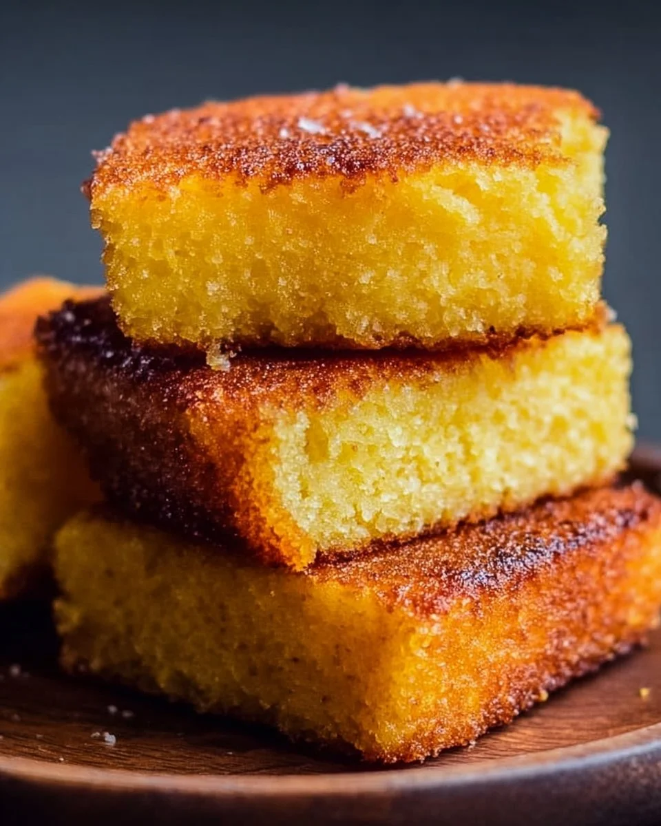 Crispy fried cornbread served on a plate with a garnish