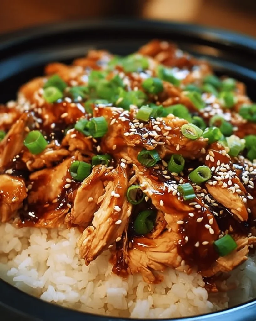 Delicious Crock-Pot Chicken Teriyaki served with rice and vegetables