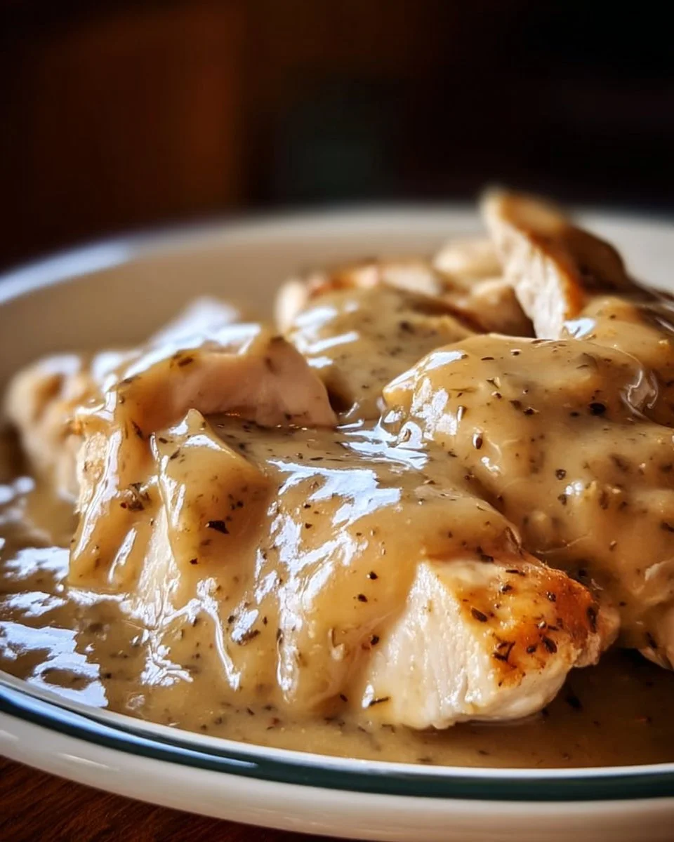 Crockpot Chicken and Gravy served with mashed potatoes