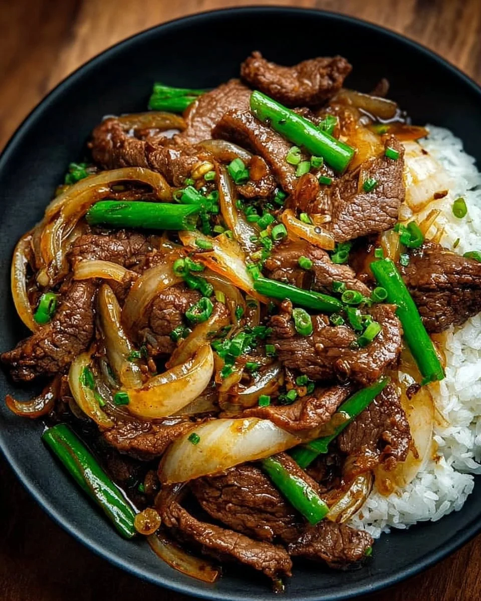 Easy Chinese beef stir fry with onions and vegetables