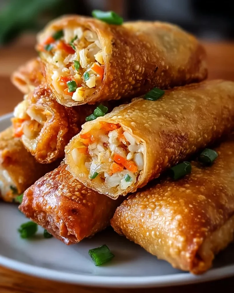 Delicious homemade egg rolls ready to be served with dipping sauce.