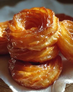 Delicious homemade French Crullers topped with powdered sugar.