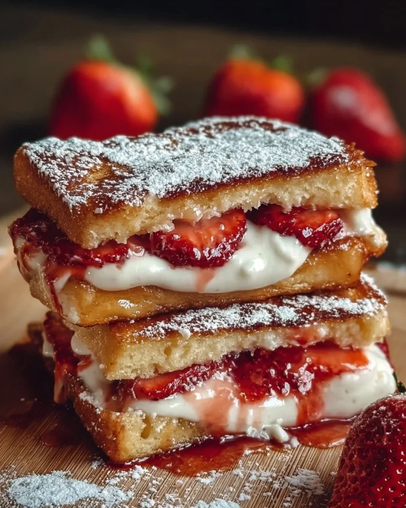 Delicious fried strawberry cheesecake sandwiches perfect for dessert lovers