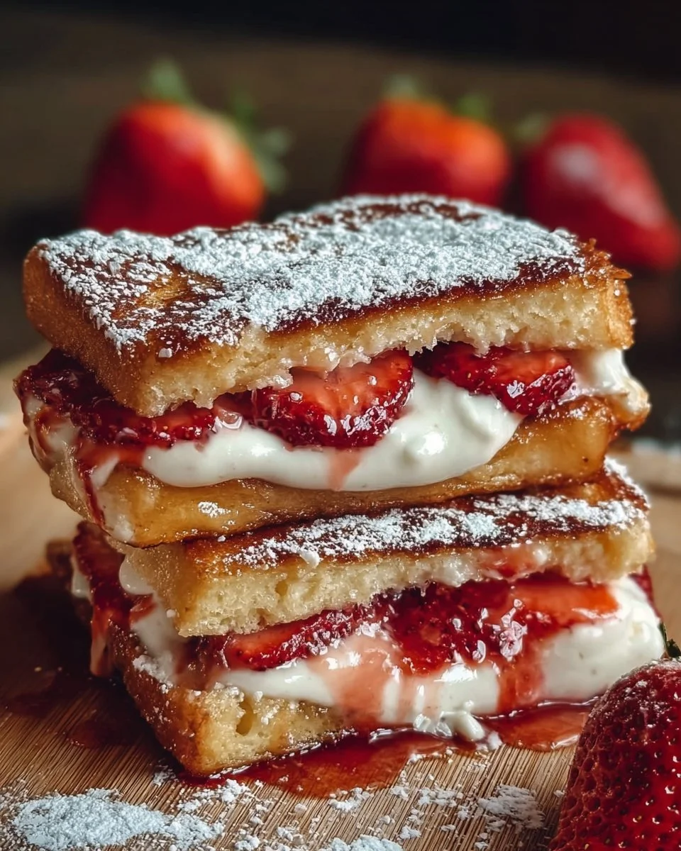 Delicious fried strawberry cheesecake sandwiches perfect for dessert lovers