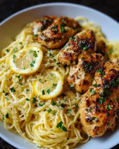 Garlic Butter Chicken served with Lemon Parmesan Pasta on a plate