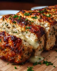 Delicious Garlic Parmesan Chicken Meatloaf recipe ready to serve