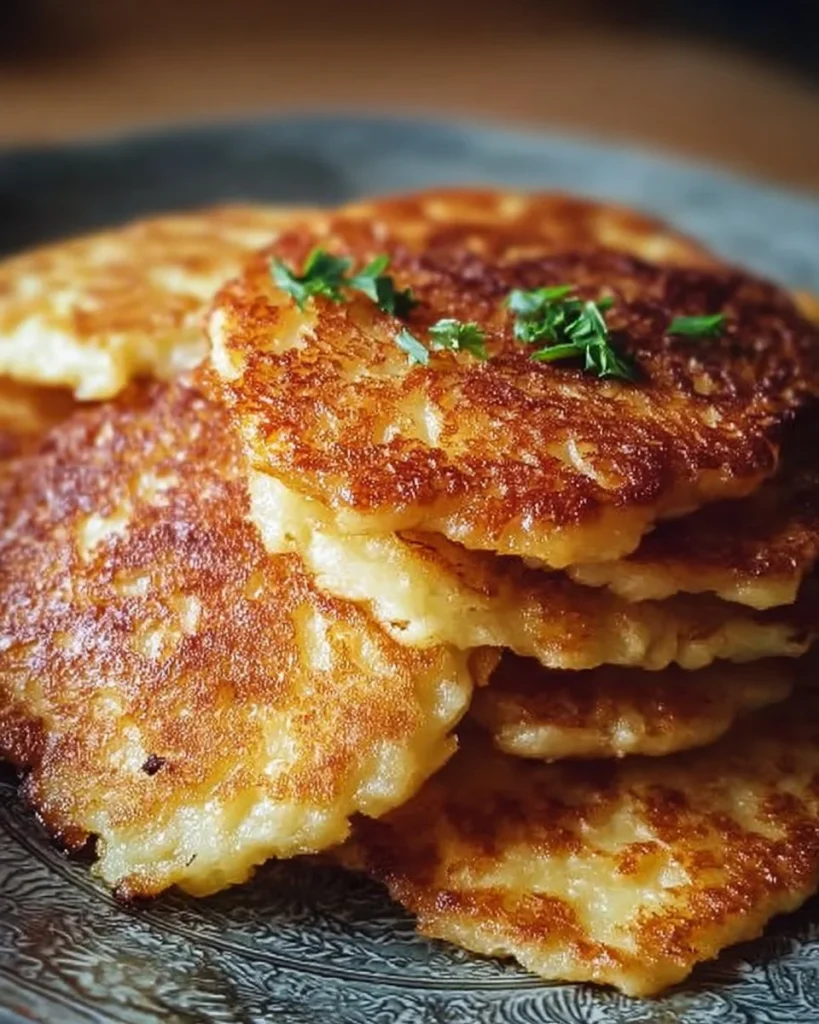 Deliciously crispy German potato pancakes served with sour cream