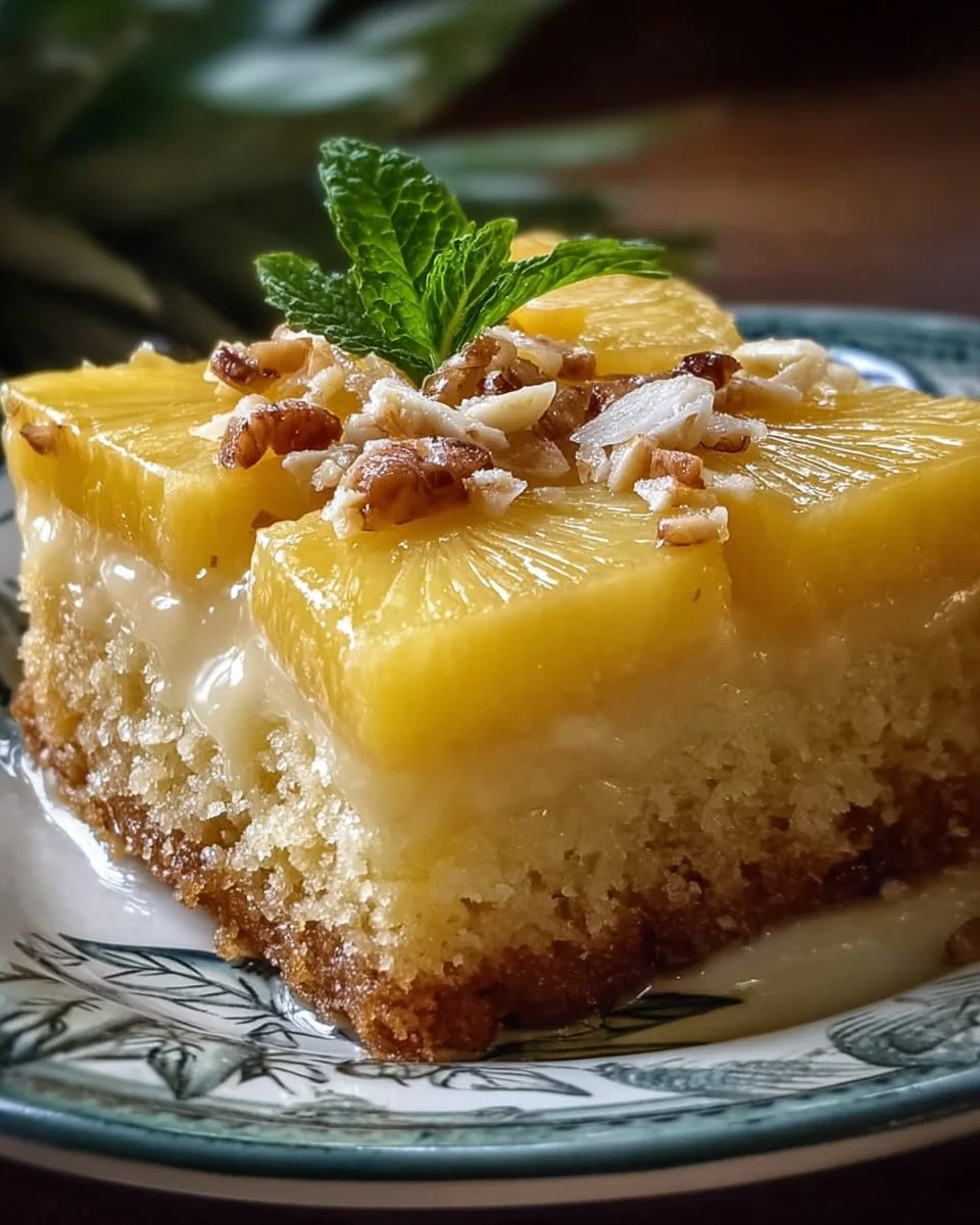 Delicious Hawaiian Pineapple Cake topped with fresh pineapple slices