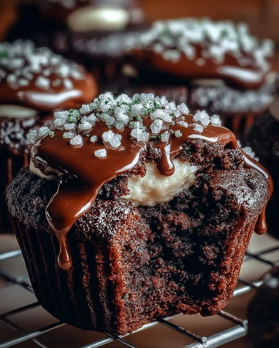 Delicious brownie cupcakes with chocolate frosting on a rustic wooden table