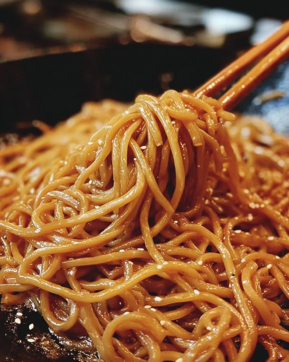 Delicious plate of hibachi noodles presented with vibrant vegetables and sauce