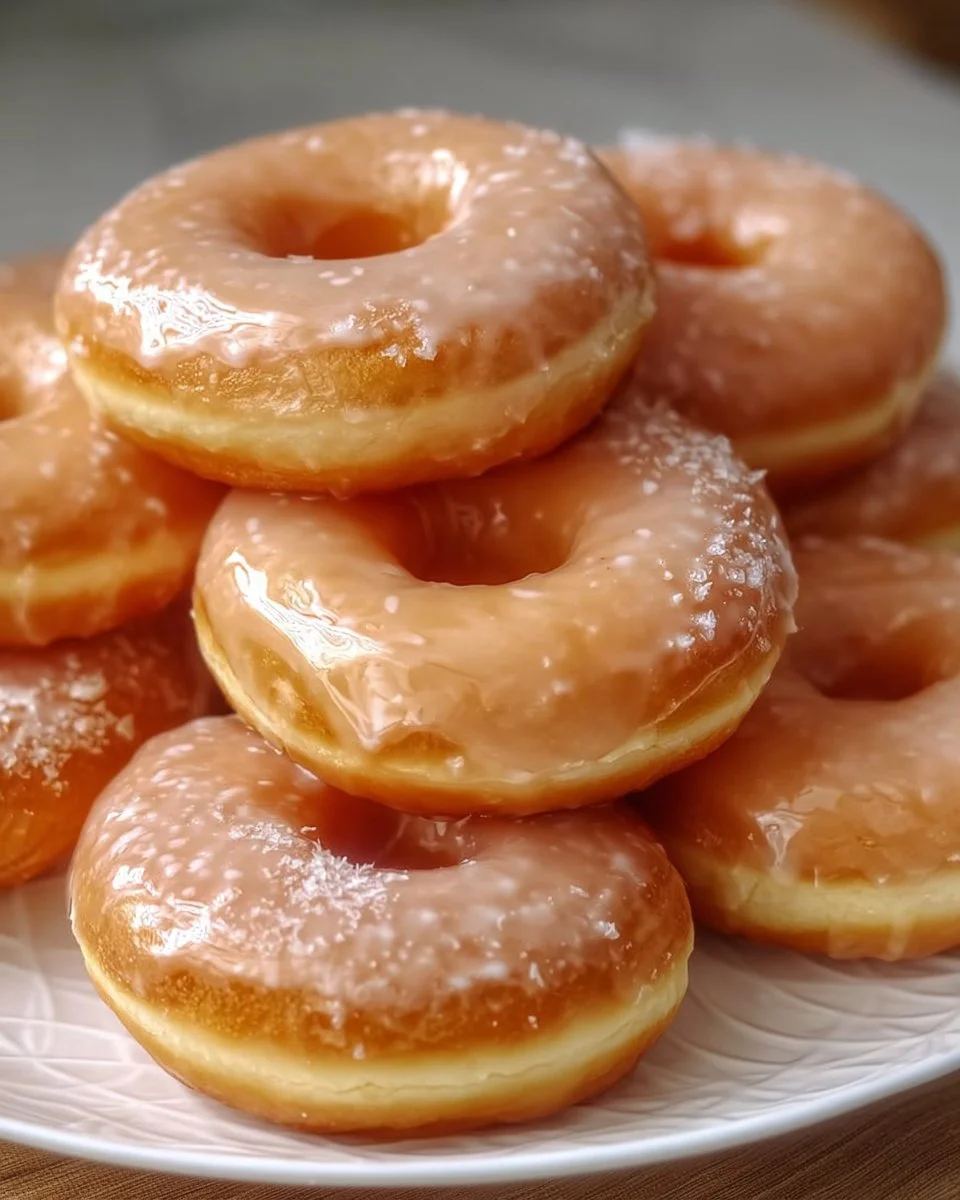 Homemade Krispy Kremes fresh out of the oven, glazed and ready to enjoy.