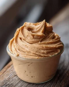 Delicious homemade peanut butter frosting spread on a cupcake