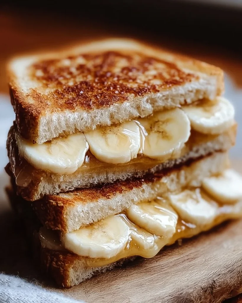 Honey banana grilled cheese sandwich served on a plate, golden and delicious.