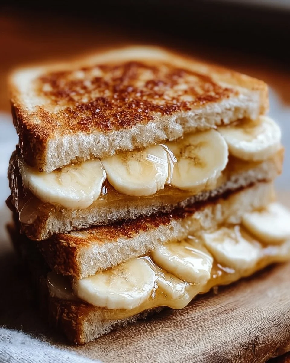 Honey banana grilled cheese sandwich served on a plate, golden and delicious.