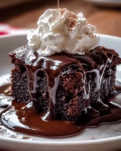 Delicious Hot Fudge Chocolate Pudding Cake topped with rich chocolate sauce