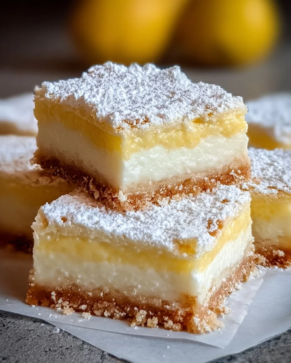 Delicious lemon cream cheese bars topped with a lemon glaze.