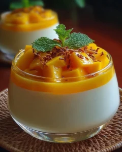 Delicious Mango Panna Cotta Delight served in glass with fresh mango slices