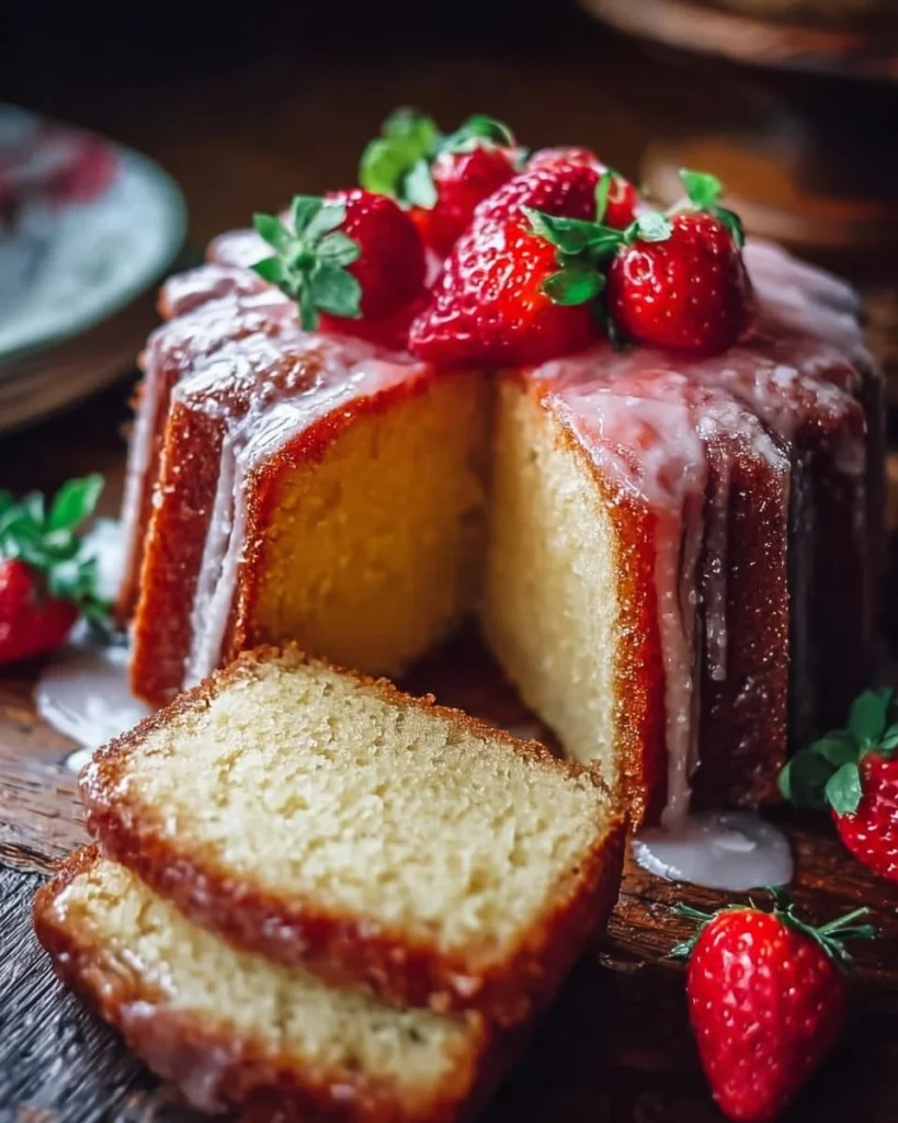 Melt in Your Mouth Strawberry Buttermilk Pound Cake slice