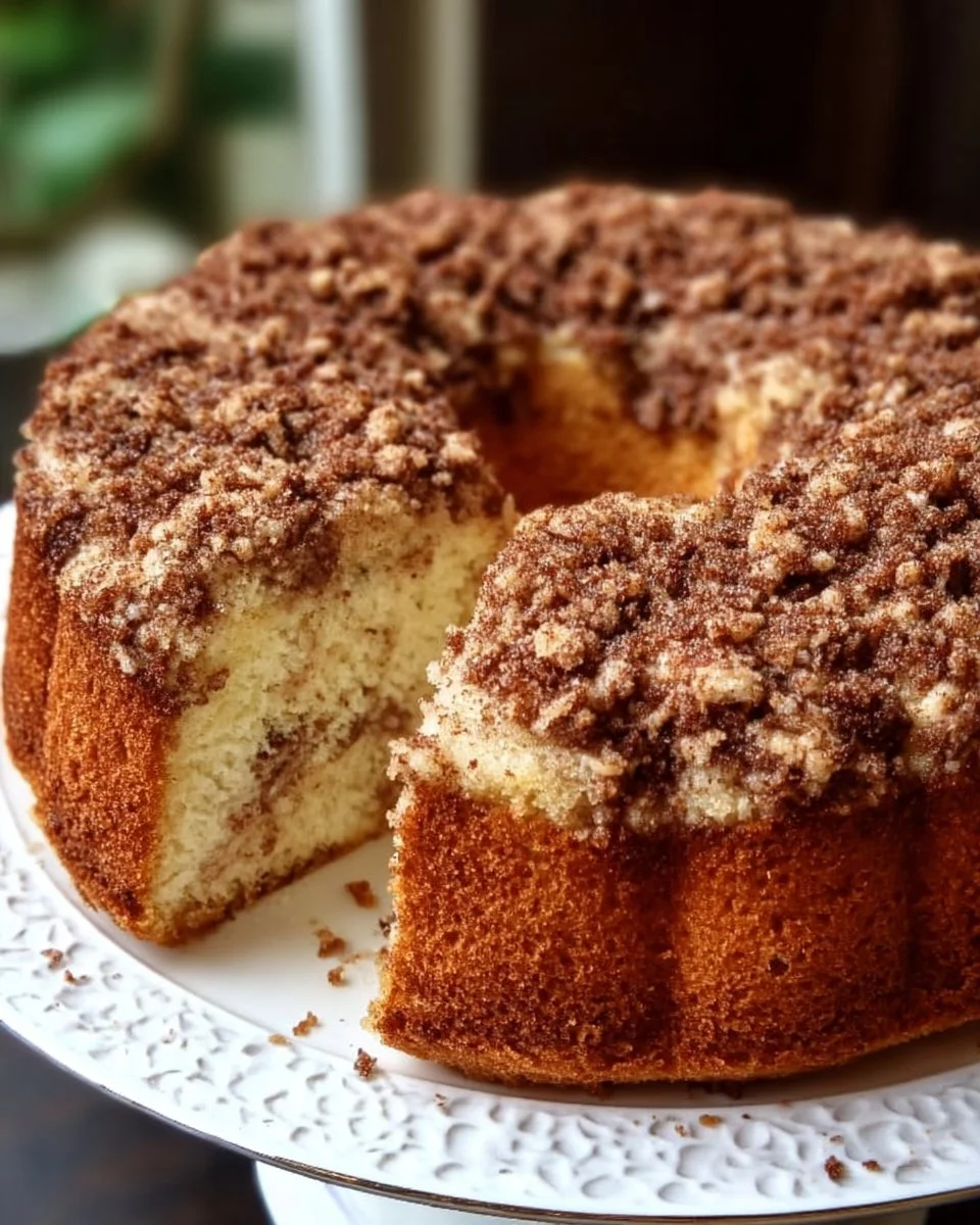 Delicious Mom's Sour Cream Coffee Cake on a plate, ready to be served.