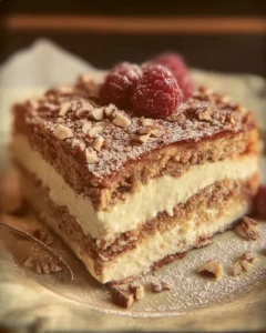 Delicious Neiman Marcus Cake beautifully presented on a dessert table.