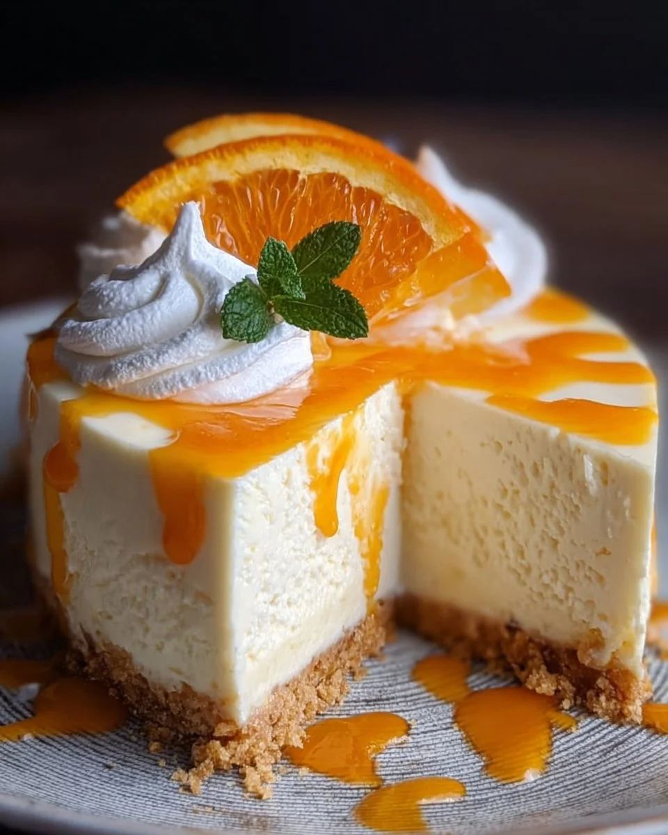 No-bake orange creamsicle cheesecake slice on a white plate