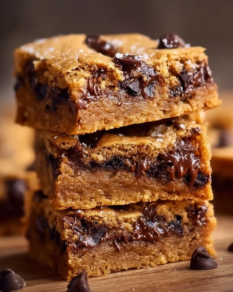 Peanut butter chocolate chip cookie bars freshly baked and ready to enjoy