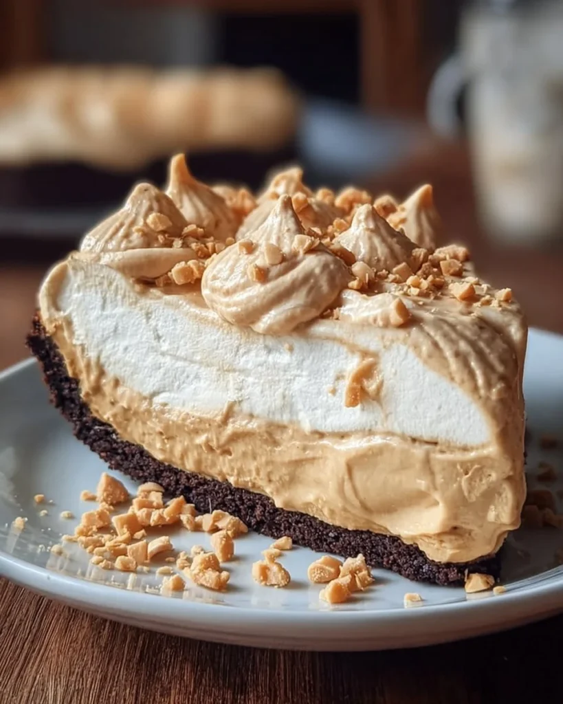 Delicious homemade Peanut Butter Cream Pie served on a plate