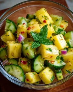 Pineapple Cucumber Salad with fresh ingredients in a bowl