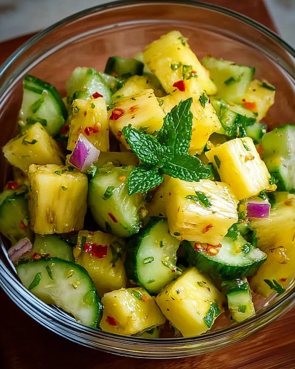 Pineapple Cucumber Salad with fresh ingredients in a bowl