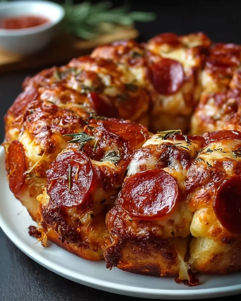 Delicious Pizza Monkey Bread with melted cheese and toppings baked to perfection