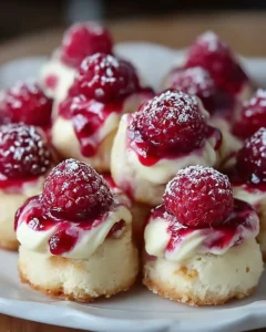 Plate of delicious homemade Raspberry Cream Cheese Bites