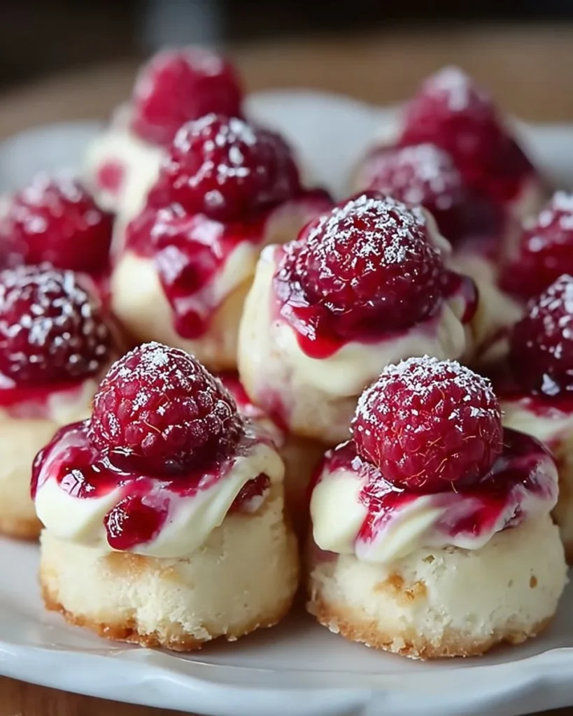 Plate of delicious homemade Raspberry Cream Cheese Bites