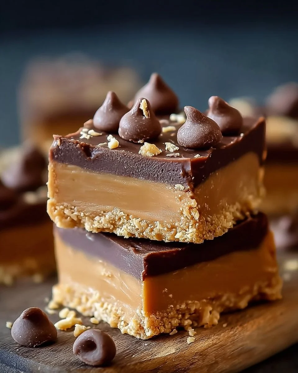 Reese's Peanut Butter No-Bake Bars on a plate, ready to serve.