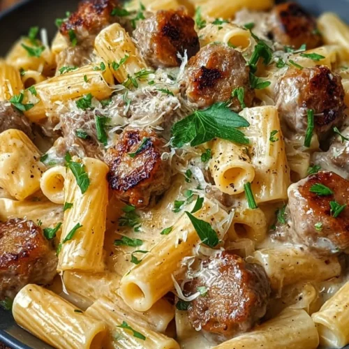 Creamy Roasted Garlic Sausage Alfredo Rigatoni 2 Creamy Roasted Garlic Sausage Alfredo Rigatoni