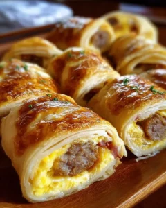 Sausage, egg, and cheese breakfast roll-ups on a plate