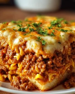 Delicious Sloppy Joe Casserole with Manwich served in a baking dish